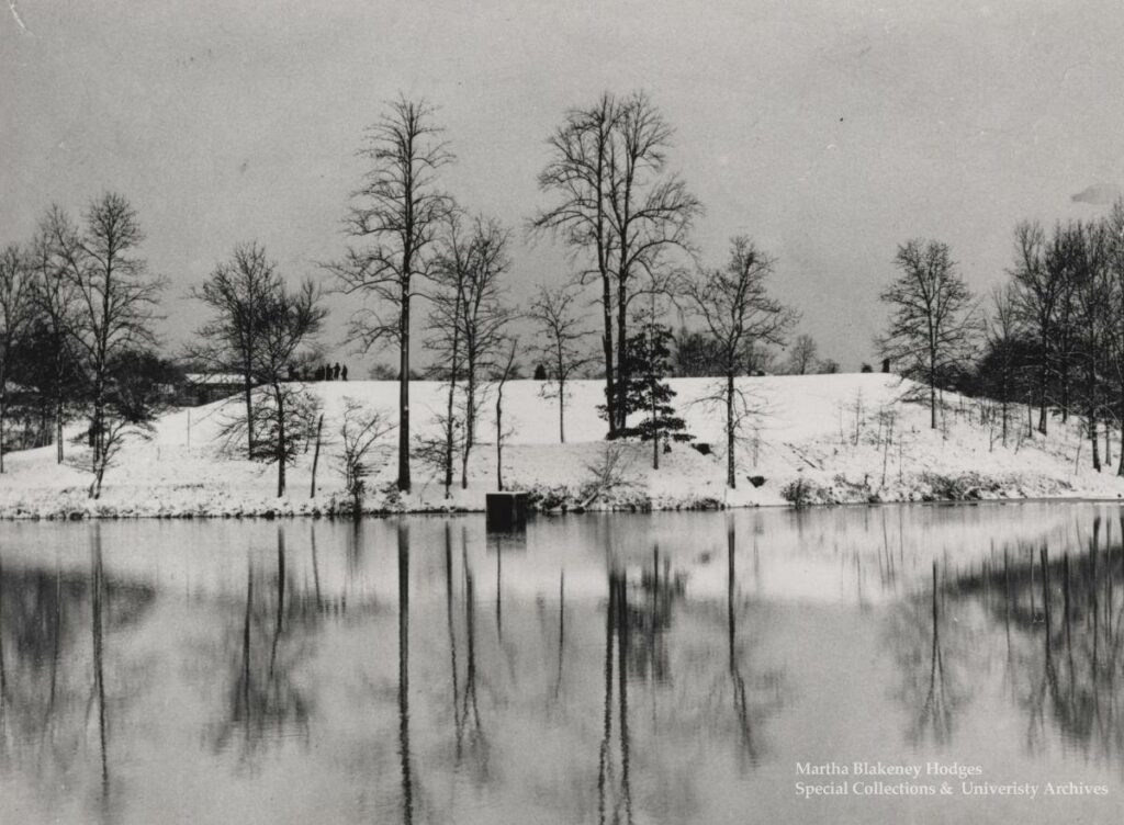 Historical Peabody Park image of the former Peabody Park lake during the winter of 1940.